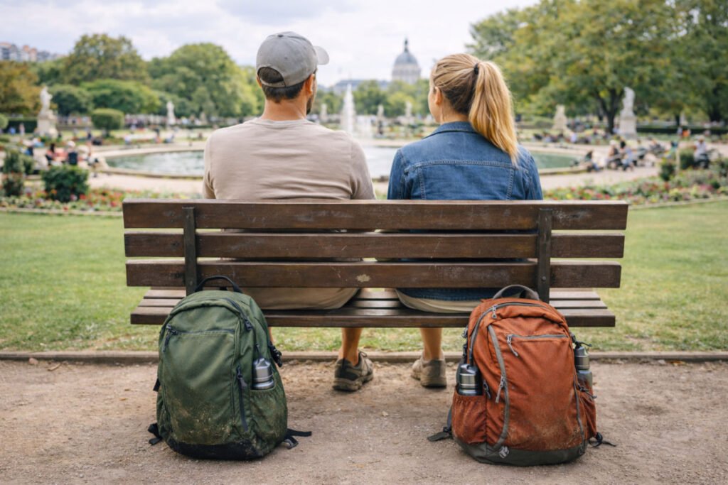 Couple of tourists relaxing at the park.