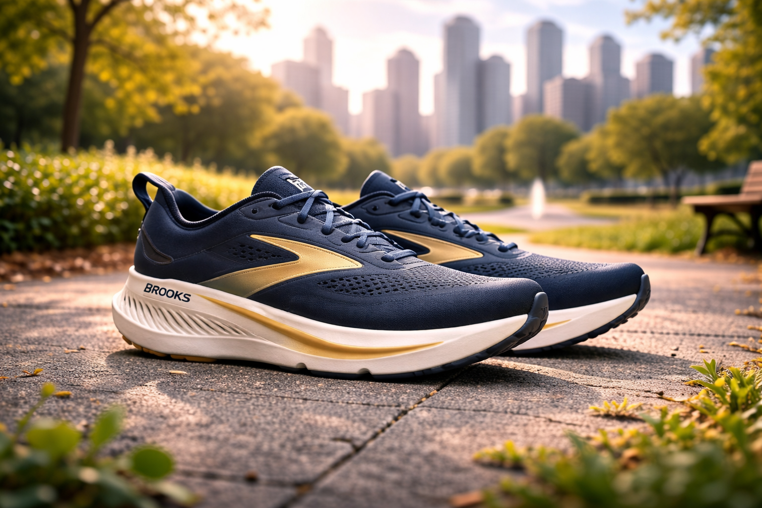 A pair of runners on a city path.