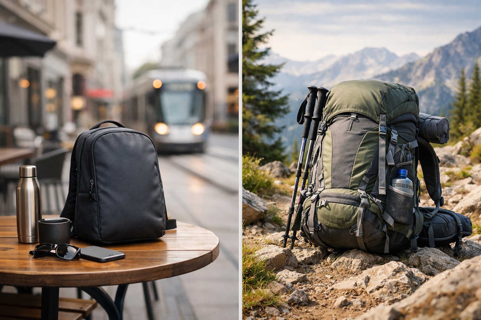 A Daypack and a Hiking Backpack